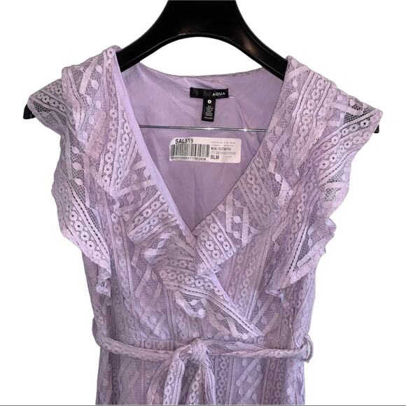 AQUA Bloomingdales Small Ruffle Lace Belted Mini Dress Women's - Picture 3 of 9